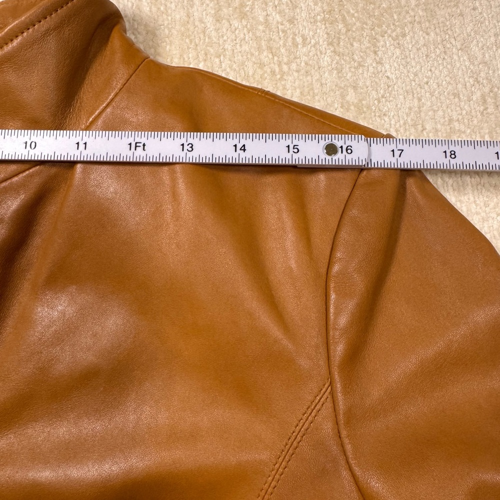 Cole Haan Brown Lambskin Leather Jacket Wing Collar Zip Front Size L - Picture 4 of 15